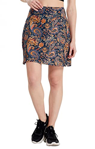 Westkun Damen Tennisrock Fahrradrock Knielang Hohe Taille Sommer Wandern Skort Golfrock Sport Skorts Wanderrock mit Innenhose Colored Paisley S von Westkun