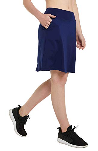 Westkun Damen Sportrock Damen mit Hose Sommersport Hoher Taille Hosenrock Skort Knielang für Laufen Tennis Golf Dunkelblau L von Westkun