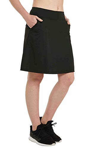 Westkun Damen Golfrock Skort Hosenrock Knielang mit Tasche und Innenshorts Tennisrock Activewear für Workout Wander Schwarz L von Westkun