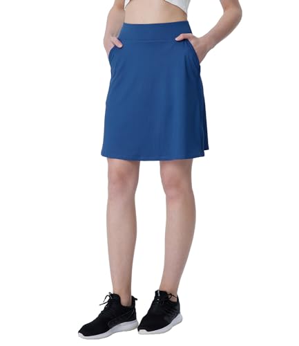 Westkun Damen Knielange Golfrock High Taille Tennis Skort mit Taschen Sportrock mit Hose Sommer Tennisrock B-Blau XL von Westkun