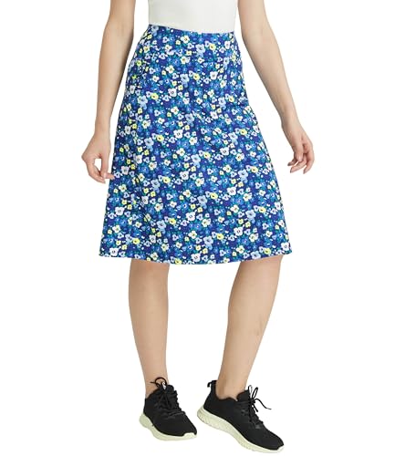 Westkun Damen Lang Golfrock Activewear Knielanger Röcke Wanderrock mit Innenhose und Tasche Tennisrock mit Hoher Taille und Leichte Shorts Sports Skorts Blaue Blumen L von Westkun