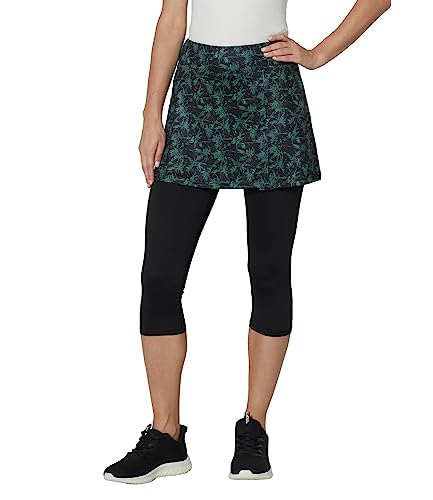 Westkun Leggings mit Rock Damen Sport Tennisrock mit Hose Lauf Yoga Tanzkleidung Fitness Workout Skort Caprihose 3/4 Wanderrock Outfit 2 in 1 Blatt M von Westkun