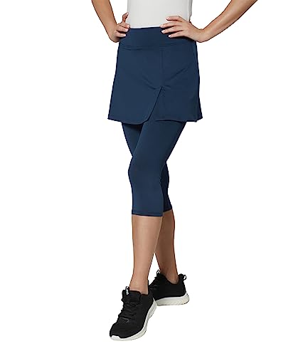 Westkun Damen Tennisrock mit Leggings Sport Leggings mit Rock Seitenschlitz Tennisrock mit Hose Lauf Fitness Workout Skort Caprihose Wanderrock Tennisbekleidung 2 in 1 Marine L von Westkun