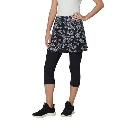 Westkun Damen Leggings mit Rock Tennisrock mit Hose und Taschen Capris Yoga Outfit Hockey Laufhose mit Röcke Pickleball Tennisbekleidung 2-in-1 Sportrock Blatt S von Westkun