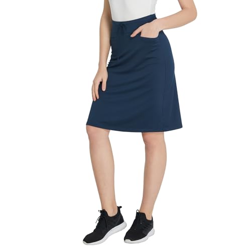 Westkun Damen Midi Länge Sportrock mit Hose und 2 Taschen Modest Golfrock Tennisrock 61cm Länge Skort A-Marine XXL von Westkun