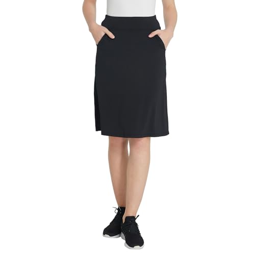 Westkun Damen Midi Länge Sportrock mit Hose und 3 Taschen Modest Golfrock Tennisrock 61cm Länge Active Skort B-Schwarz XL von Westkun