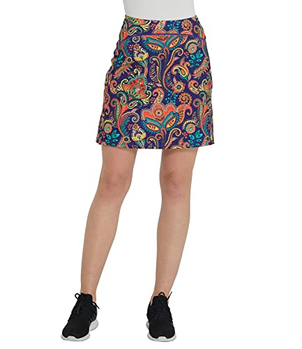 Westkun Damen Skort Wanderröcke Knielanger Golfrock mit Innenhose Hosen Sommer Tennisrock Sportrock Golfrock Aktiv Athletisch Wandern Rock Helles Paisley XXL von Westkun