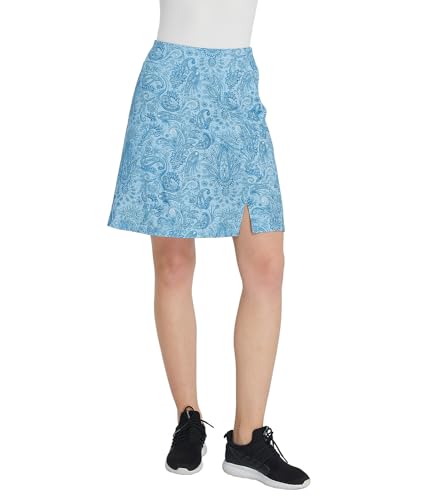 Westkun Damen Sportrock mit Hose Golfrock mit Hoher Taille und Tasche Sommersport Outdoor Hosenrock Rock mit Hose Drunter A-Blau Paisley L von Westkun