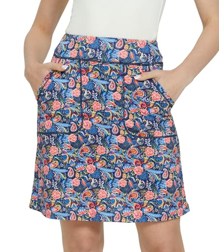 Westkun Damen Tennisrock mit Hose Hosenrock Knielang Golfrock Sommer Wanderröcke mit Innenhose Hoher Taille Sport Outdoor Skorts mit Taschen Paisley L von Westkun