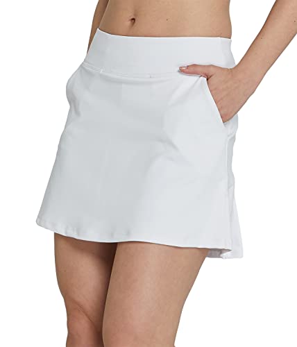 Westkun Damen Tennisrock mit Hose Mini Hosenrock Sommer Sport Golfrock Tennis Skort Sportröcke Laufen Wanderrock mit Taschen & Innenhose Weiß L von Westkun