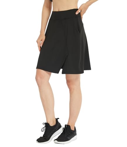 Westkun Hosenrock Damen Sommer Tennisrock Golfrock mit Taschen und Innenhose Rock A Linie Knielang Sommer Skort A-Schwarz L von Westkun