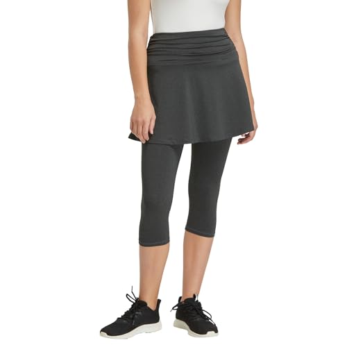 Westkun Laufhose mit Rock Damen Hoher Taille Tennisrock mit Hose Laufskort Capris Yoga Outfit Hockey Laufhose mit Röcke 2-in-1 Grau-Geraffte Taille S von Westkun