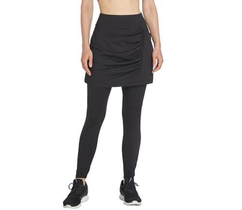 Westkun Leggings mit Rock Damen Knöchelläng Tennisrock mit Taschen und Hose Laufhose Tennishose Lang Golf Yoga Outfit Rockhose 2-in-1 Schwarz-Gerafft M von Westkun