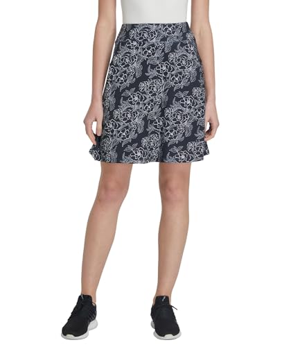 Westkun Skort Damen Knielang Activewear Hosenrock mit Hose Drunter Wanderrock mit Taschen Sportrock B-Schwarz Blumen M von Westkun