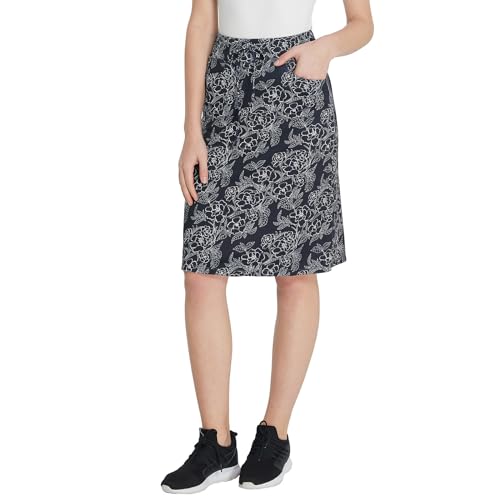 Westkun Skort Damen Knielang Elegante Hohe Taille Activewear Outdoor Rock mit Innenhose und 2 Taschen A-Schwarz Blume M von Westkun
