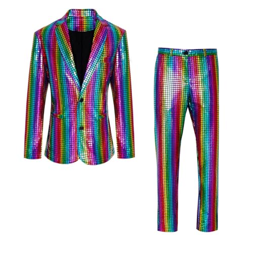 Westmall Herren 70er Jahre Disco Outfits Regenbogen Anzug Pailletten Slim Prom Party Kostüm Halloween, Mehrfarbig, L Westmall Herren 70er Jahre Disco Outfits Regenbogen Anzug Pailletten Slim Prom Party Kostüm Halloween, Mehrfarbig, L von Westmall