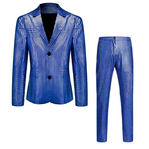 Westmall Schmaler Paillettenanzug für Herren, 70er-Jahre, Disco-Kostüm, Regenbogen-Anzug, für Abschlussball, Halloween-Party, Blau, XX-Large Westmall Schmaler Paillettenanzug für Herren, 70er-Jahre, Disco-Kostüm, Regenbogen-Anzug, für Abschlussball, Halloween-Party, Blau, XX-Large von Westmall