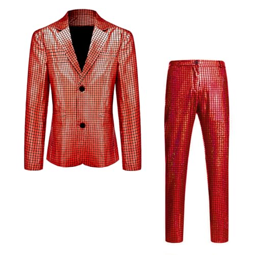 Westmall Zweiteiliger Herren Pailletten Slim Anzug 70er Jahre Disco Outfit Abschlussball Kostüm für Abschlussball Halloween Party R-L von Westmall