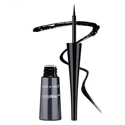 Wet n Wild, MegaLiner Liquid Eyeliner, flüssiger Eyeliner mit flexiblem Pinsel, Augen-Make-up, schnelltrocknende flüssige und pigmentierte Formel, Schwarz von Wet n Wild
