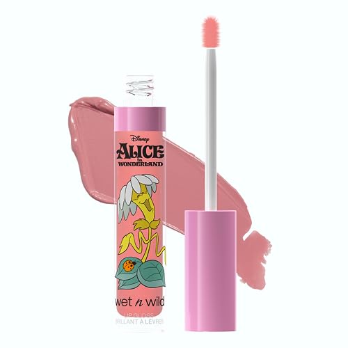 Wet n Wild Alice im Wunderland Lip Gloss, Hochglänzend und Leicht Getönt für das Ultimative Spiegel-Finish, Angereichert mit Vitamin E, Sonnenblumensamen und Arganöl, Wildblumenfarbton von Wet n Wild