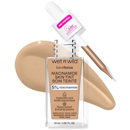 Wet n Wild Bare Focus Niacinamide Skin Tint, Leichte Foundation mit Aufbaubarer Formel, Angereichert mit Hyaluronsäure und Vitamin E für einen Strahlenden Look, Amber Beige von Wet n Wild