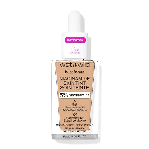 Wet n Wild Bare Focus Niacinamide Skin Tint, Leichte Foundation mit Aufbaubarer Formel, Angereichert mit Hyaluronsäure und Vitamin E für einen Strahlenden Look, Cream Beige von Wet n Wild