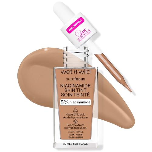 Wet n Wild Bare Focus Niacinamide Skin Tint, Leichte Foundation mit Aufbaubarer Formel, Angereichert mit Hyaluronsäure und Vitamin E für einen Strahlenden Look, Deep von Wet n Wild