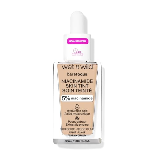 Wet n Wild Bare Focus Niacinamide Skin Tint, Leichte Foundation mit Aufbaubarer Formel, Angereichert mit Hyaluronsäure und Vitamin E für einen Strahlenden Look, Fair Beige von Wet n Wild