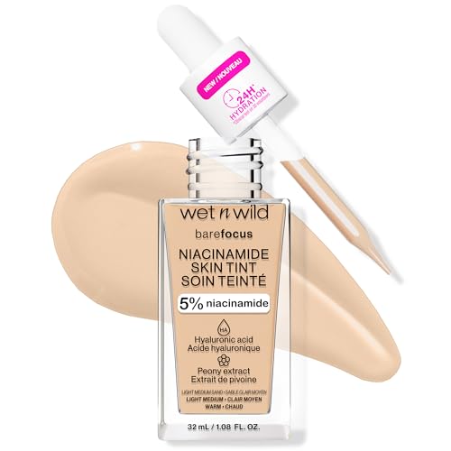 Wet n Wild Bare Focus Niacinamide Skin Tint, Leichte Foundation mit Aufbaubarer Formel, Angereichert mit Hyaluronsäure und Vitamin E für einen Strahlenden Look, Light Medium Sand von Wet n Wild