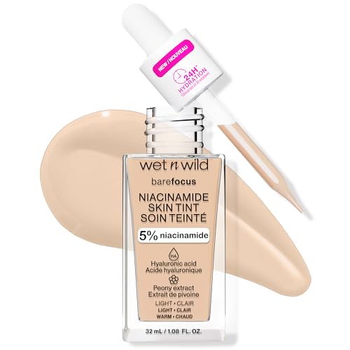 Wet n Wild Bare Focus Niacinamide Skin Tint, Leichte Foundation mit Aufbaubarer Formel, Angereichert mit Hyaluronsäure und Vitamin E für einen Strahlenden Look, Light von Wet n Wild