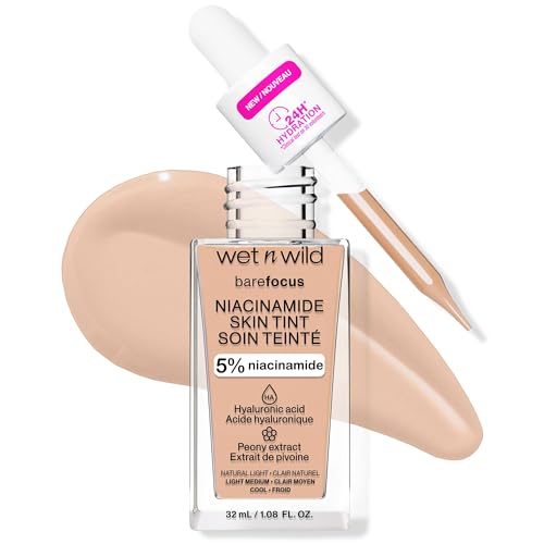 Wet n Wild Bare Focus Niacinamide Skin Tint, Leichte Foundation mit Aufbaubarer Formel, Angereichert mit Hyaluronsäure und Vitamin E für einen Strahlenden Look, Natural Light von Wet n Wild