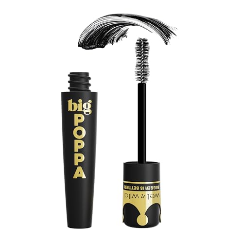 wet n wild, Big Poppa Mascara, intensives Volumen, wimpernverlängernde Mascara, Formel angereichert mit Rizinusöl und ohne Klumpen, progressive Intensität, Blackest Black von Wet n Wild