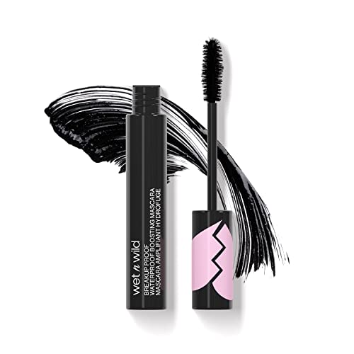 Wet n Wild Breakup Proof Wimperntusche wasserfest & stärkend, Wimpern verlängernder Mascara, angereichert mit Rizinusöl, Flocken Freie Formel, aufbaubare Intensität, Farbton: Blackest Black von Wet n Wild