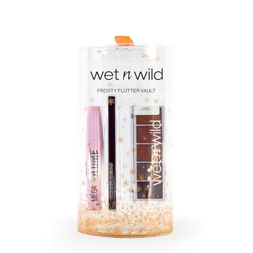 Wet n Wild Frosty Flutter Vault, 12-teiliges Make-up-Set mit Mega Volume Black Mascara, Black Eyeliner Pen und 2 Lidschatten-Paletten, Leicht Verblendbare Formel, Geschenkset für Beauty-Fans von Wet n Wild