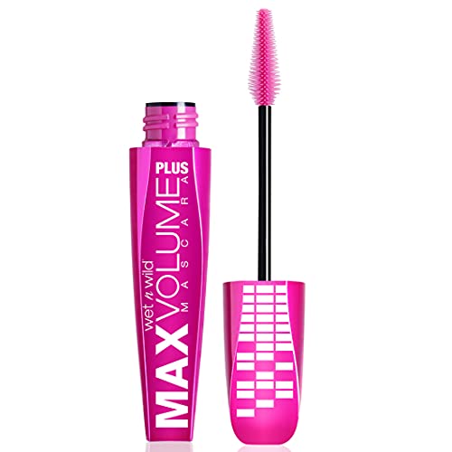 Wet n Wild, Max Volume Plus Mascara, Volumen Wimperntusche, definierte Wimpern, anti-oxidative Formel, Macadamia Nüsse, Jojoba, Olivenöl, angereichert mit D-Panthenol, ohne Klumpen, Amp'd Black von Wet n Wild