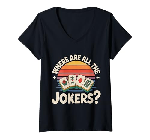 Damen Where Are All The Jokers Mahjong -Spielerspiel |- T-Shirt mit V-Ausschnitt von Wettbewerbsfähige Mahjong -Momente
