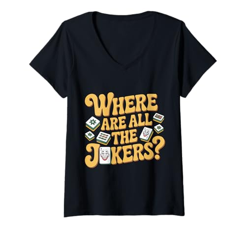 Damen Where Are All The Jokers Mahjong -Spielerspiel |- T-Shirt mit V-Ausschnitt von Wettbewerbsfähige Mahjong -Momente