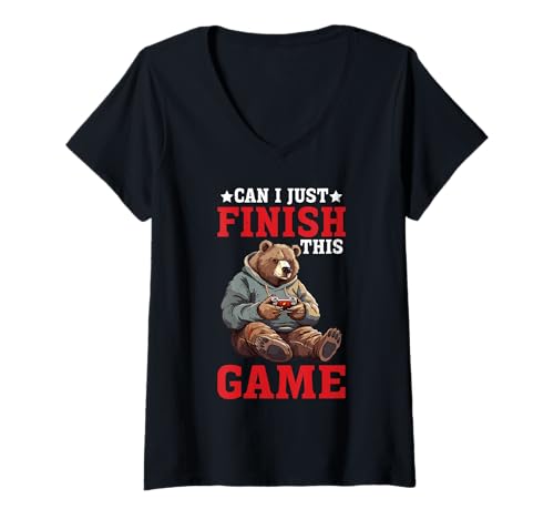 Damen Can I Just Finish This Game Wettkampfspieler gewinnen T-Shirt mit V-Ausschnitt Damen Can I Just Finish This Game Wettkampfspieler gewinnen T-Shirt mit V-Ausschnitt von Wettkampfspieler-Finisher