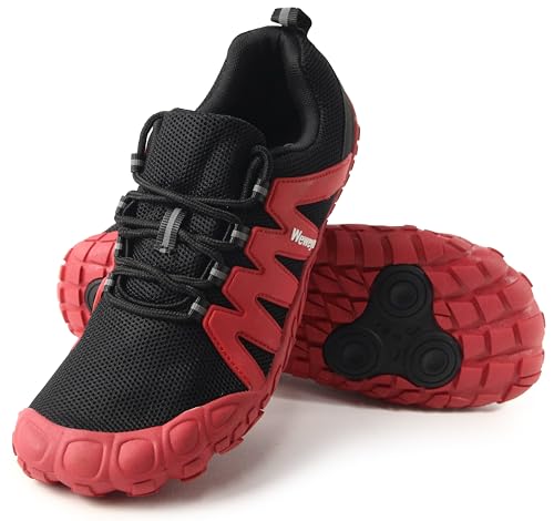 Weweya Barfußschuhe für Herren, minimalistisch, Laufen, Cross-Trainingsschuh, Schwarz / Rot, verstellbare Zunge, 42 EU von Weweya