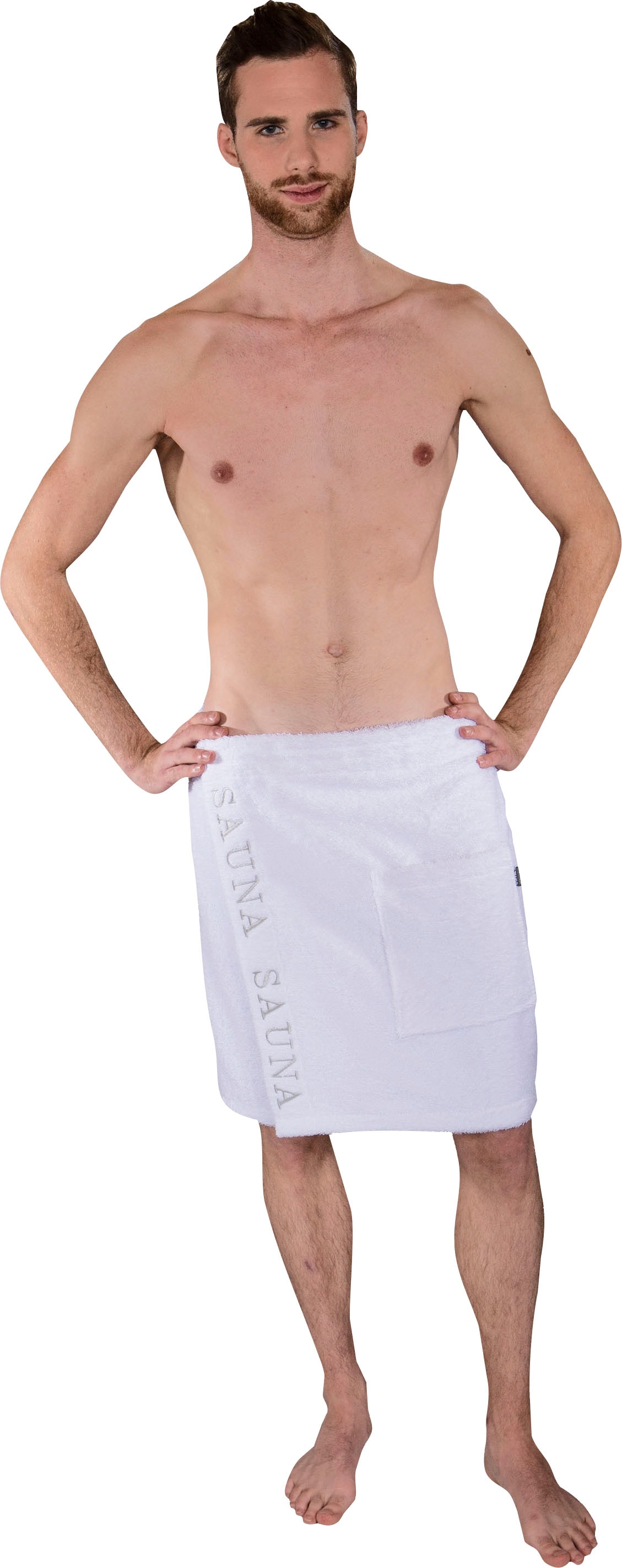 Wewo fashion Kilt "9535, ideal für Sauna & Spa" 1 Stk. tlg., Saunakilt für Herren, Klettverschluss, aufgesetzte Tasche & Bestickung von Wewo Fashion