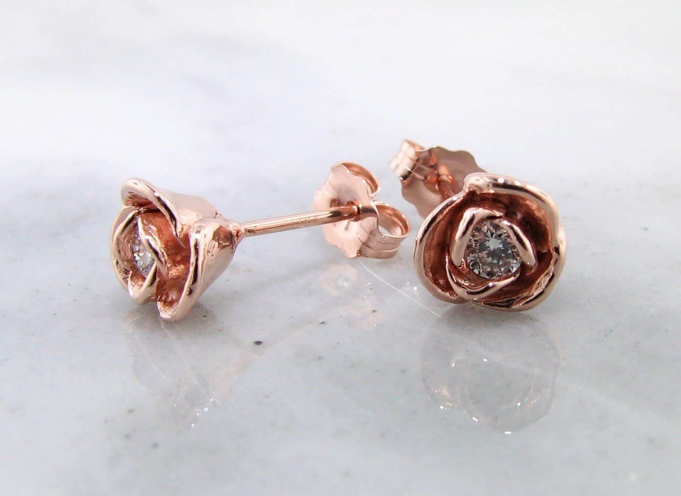 Diamant Rose Gold Ohrstecker, Petite Rosebud von WexfordJewelers