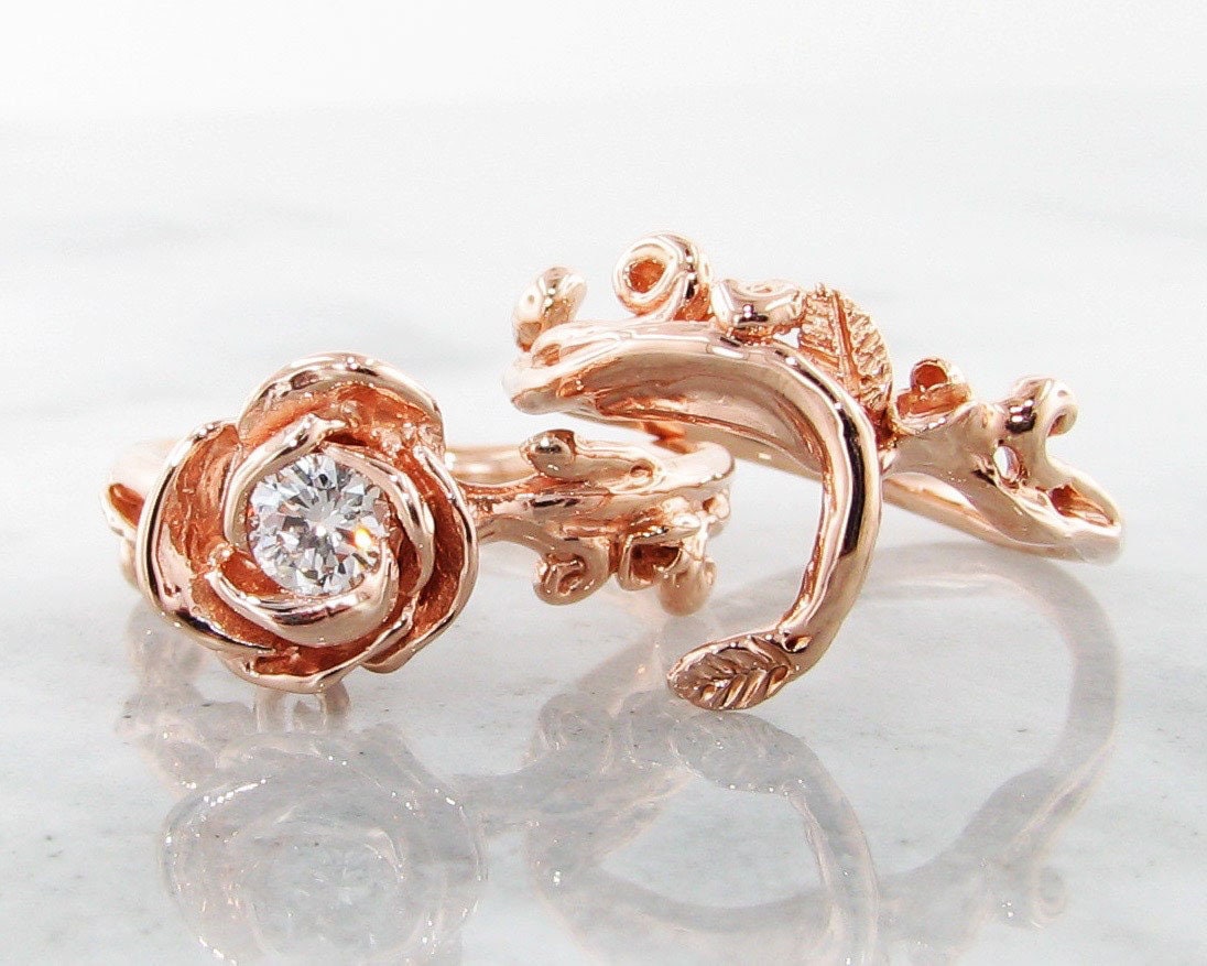 Rosengirlande Hochzeit Set Rose 14K Gold & Diamant - Made To Order von WexfordJewelers
