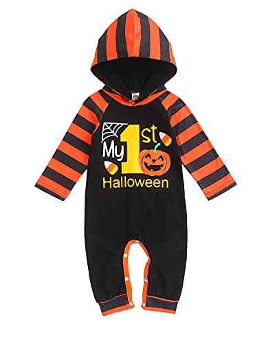 Wexuua Halloween Baby Boy Girl Outfit Mein erster Halloween Kürbis Hoodie Strampler Body Einteiliger Overall von Wexuua