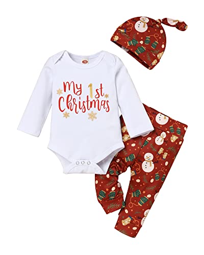 Wexuua My 1st Christmas Neugeborenes Baby Jungen Weihnachtsoutfits Alphabet Bodysuit Schneemann Hosen Neugeborene Weihnachtskleidung von Wexuua