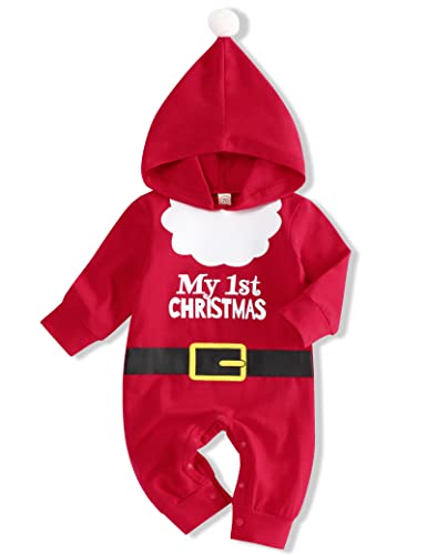 Wexuua My First Christmas Baby Boy Xmas Strampler Langarm Kapuzenoverall Neugeborene Weihnachtsoutfits von Wexuua