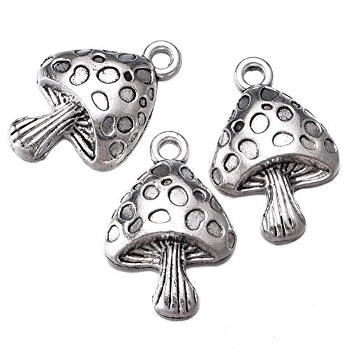 Weyuley 30 Stück antiker Silberpilz-Charms, Bastelbedarf, Perlen, Charm-Anhänger zum Basteln, Schmuckherstellung, Zubehör für selbstgemachte Halsketten, Armbänder, 17 mm x 26 mm (A565), Silber von Weyuley
