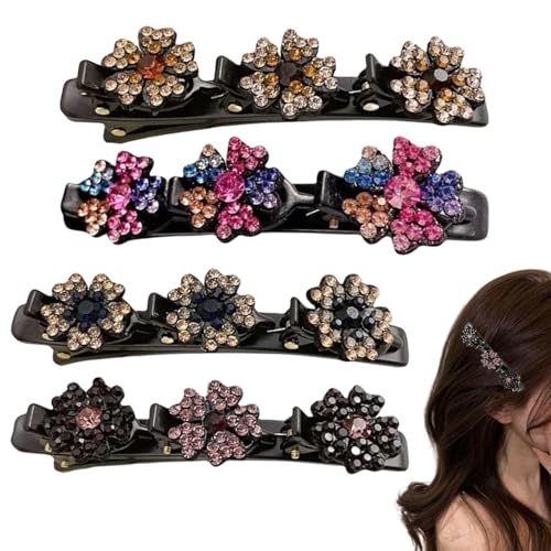 Wezalget Funkelnde Haarspangen aus Kristallsteinen | 4 Stück Geflochtene Haarspangen mit Blumen-Strass Haarnadeln mit Strasssteinen in Entenschnabelform für Damen, Haarschmuck für Mädchen und Damen von Wezalget