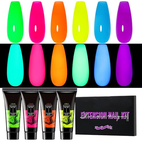 Wezalget Gel Nagelfarben Set | Leuchtendes Verlängerungs-Nagelgel,6 Farben Langlebiger Glitzer Salon Kunst Frauen Mädchen Kreative Dekoration Nacht Party von Wezalget