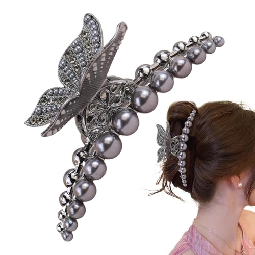 Wezalget Große Hai-Haarspange, Haarnadel, graue Perlen, Metall, große Haarspange, Kopfbedeckung, Styling-Werkzeuge für Frauen und Mädchen mit dickem Haar, langes Haar von Wezalget