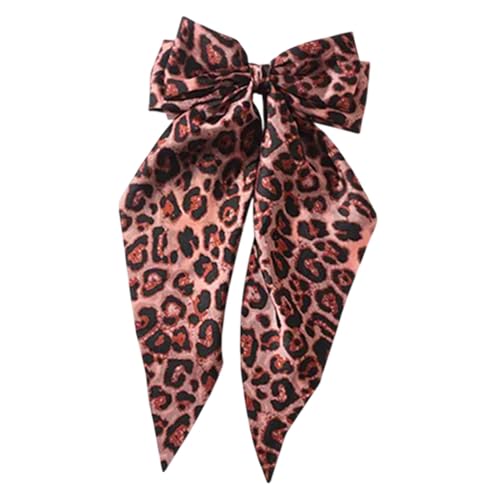 Wezalget Haarschleifen mit Leopardenmuster für Frauen, große Haarschleife mit Leopardenmuster,Große Haarspangen mit Schleife und Clip - Haarschmuck mit langem Schwanz und Leopardenband für glatte von Wezalget